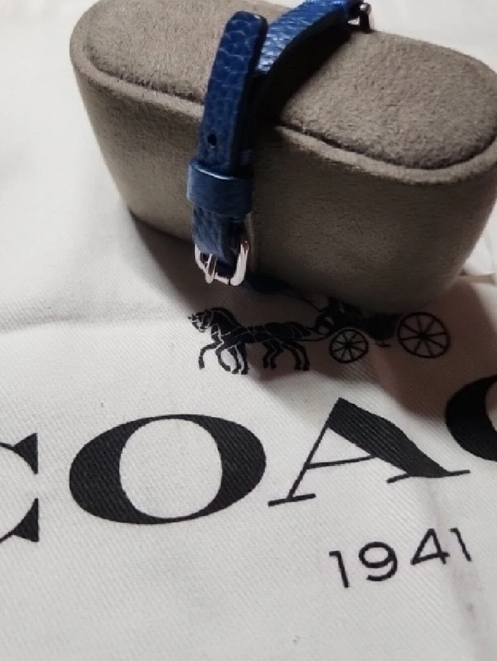Coach Blue Leather Wristband with Metal Tracker Plate